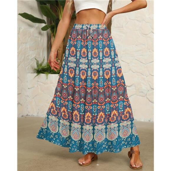 Maxi Skirts for Women Summer Boho Pleated Flowy Long Skirts Casual A Line - Picture 3 of 7